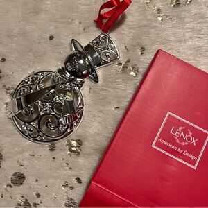 Lenox Sparkle & Scroll Clear Crystal Snowman Ornament - Silver plated Orig Box